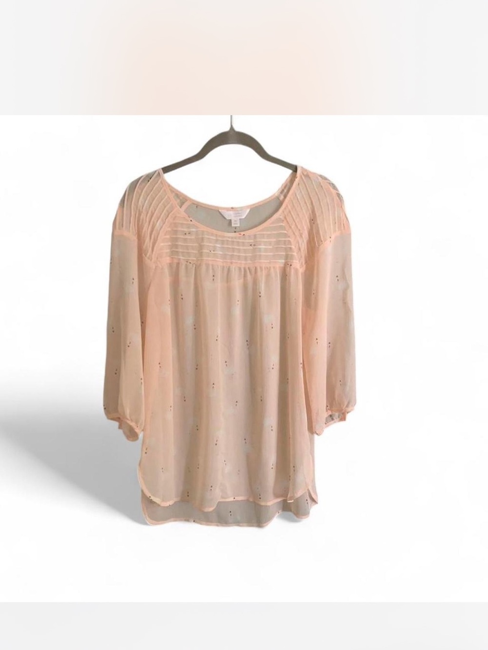 Fairycore Sheer LC Lauren Conrad Light Peach  Pintuck Blouse size M